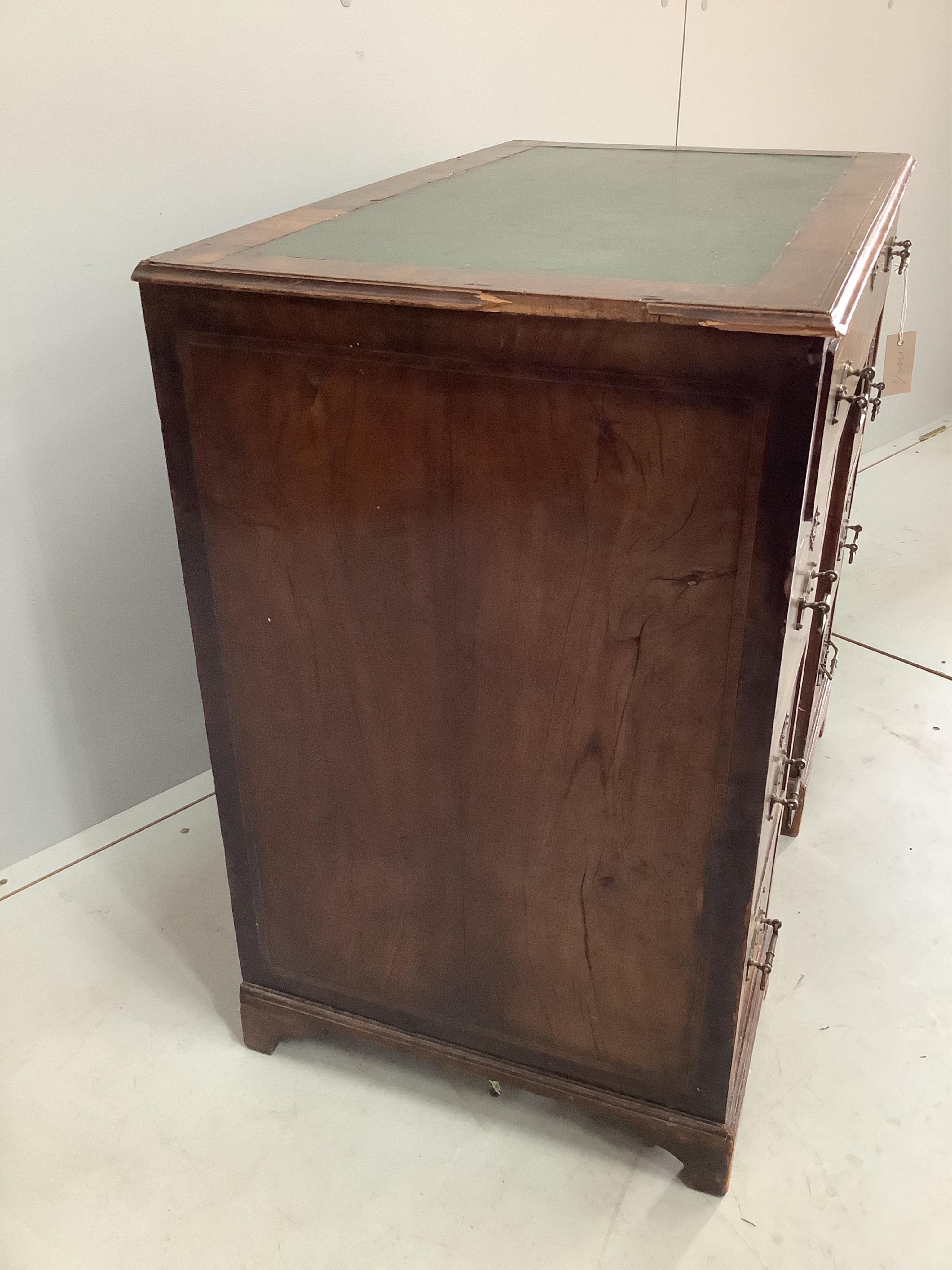 An 18th century and later inlaid walnut kneehole desk, width 77cm, depth 46cm, height 75cm